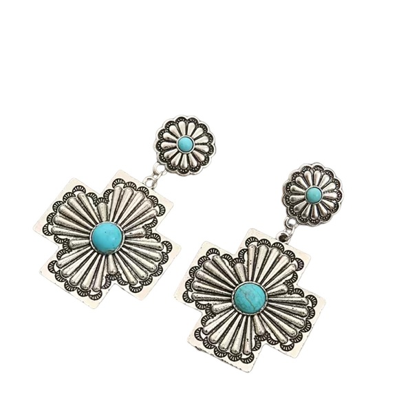 Silver Plated Native American Style Silver and Turquoise Drop Earrings - Picture 6 of 6